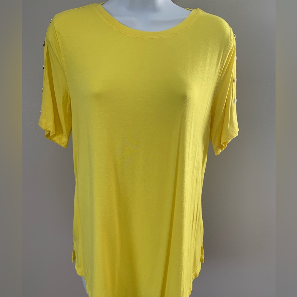 Multiples Yellow Shoulder Button Detail Top